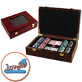 Poker chips set with Glossy wood case - 200 Full Color chips